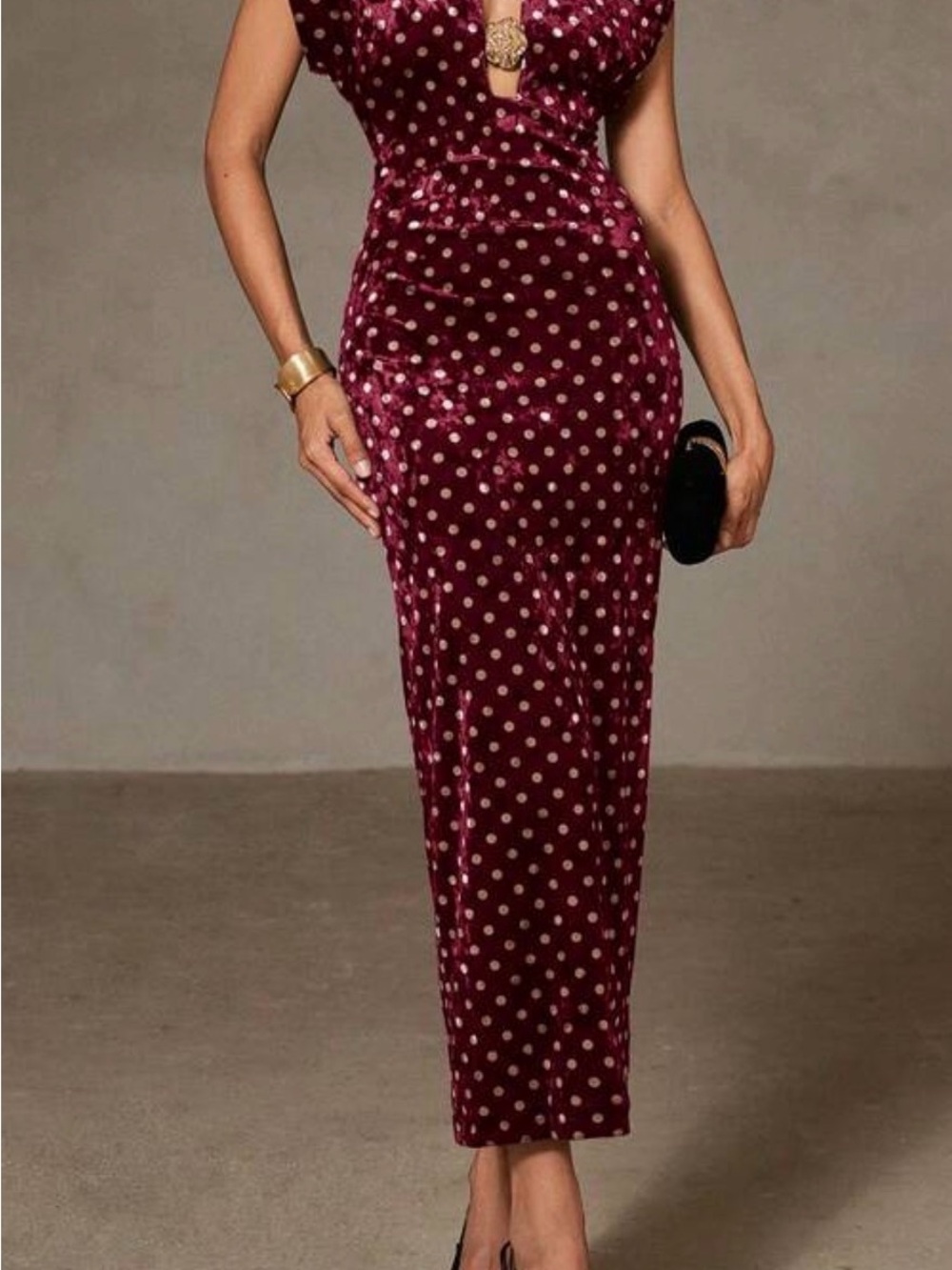 Burgundy Velvet Polka Dot Maxi Dress